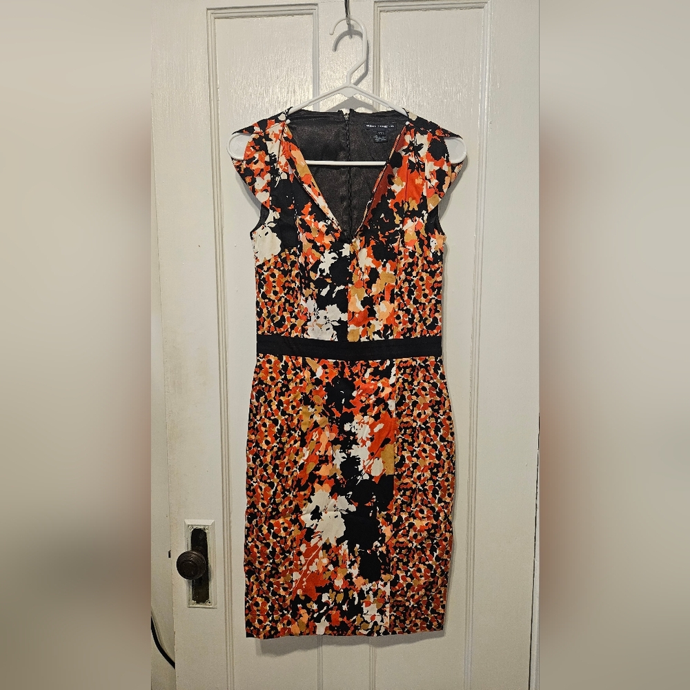 French Connection Black and Orange Floral Mini Dress